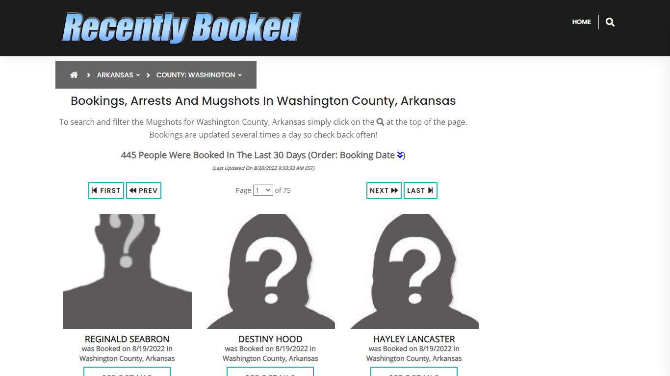 Recent bookings, Arrests, Mugshots in Washington County, Arkansas